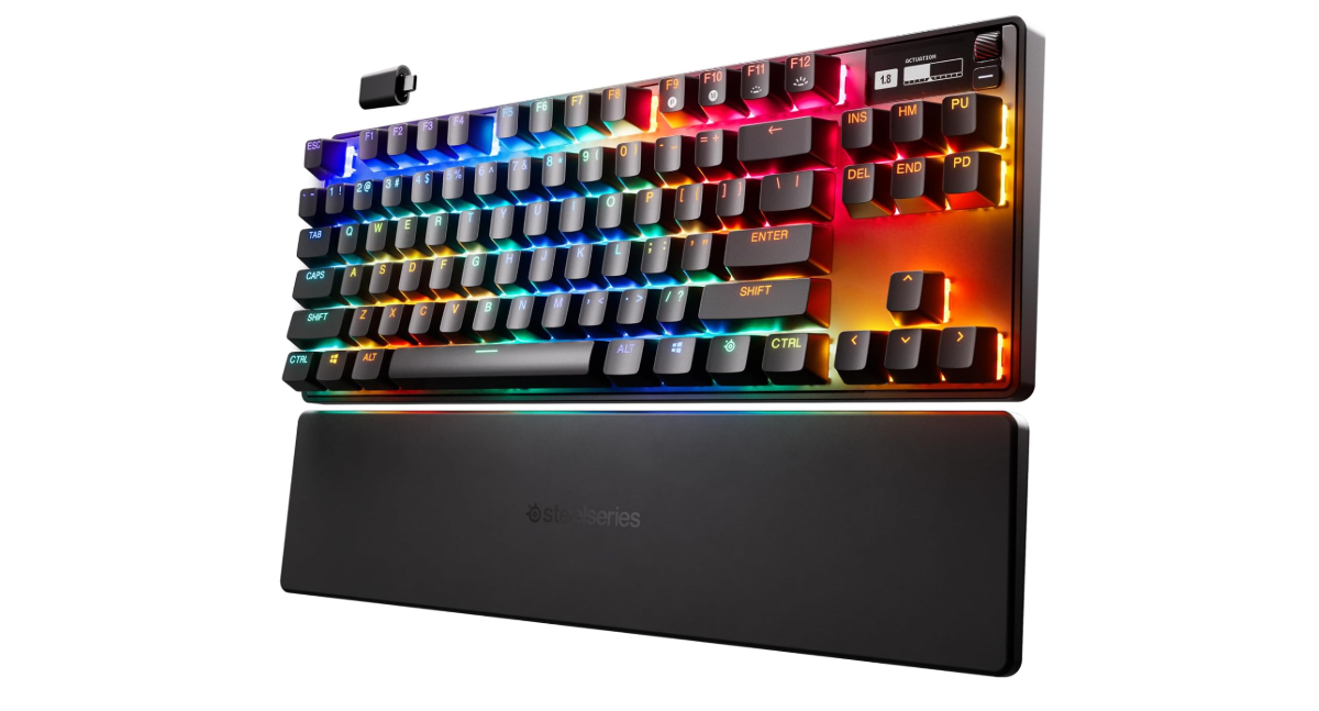 SteelSeries Apex Pro TKL Wireless HyperMagnetic Gaming Keyboard — Esports Tenkeyless — OLED Screen — Adjustable Actuation — PBT Keycaps — Bluetooth — 2.4GHz...