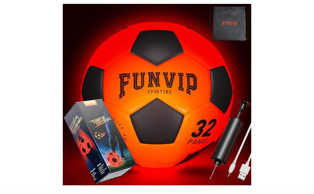 Funvip Light Up LED Soccer Ball, Rechargeable Glow in The Dark Soccer Ball with Bag, Christmas Birthday Soccer Gifts for 8-12 Years Old Boy Kids Teens, Cool...