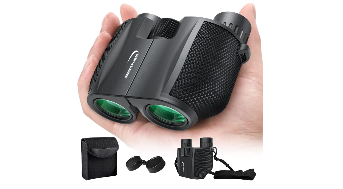 Aurosports Compact Binoculars for Adults and Kids - 10x25 Small Lightweight Binoculars for Bird Watching, Easy Focus for Theater, Cruise & Travel -...