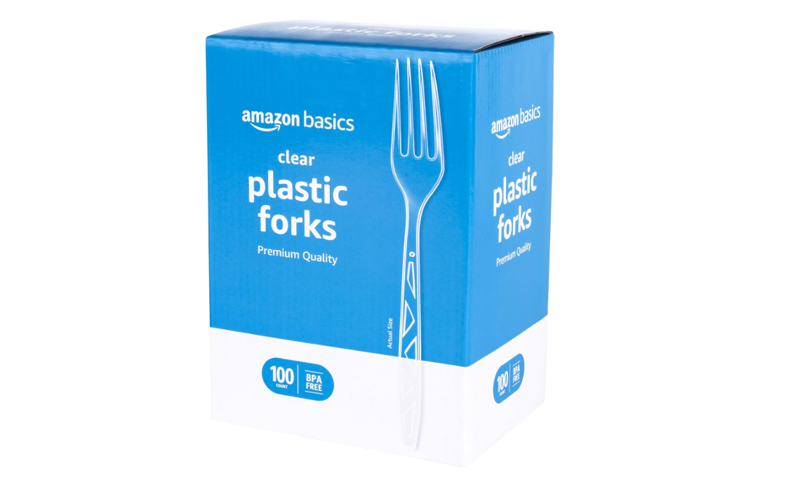 Amazon Basics Disposable Clear Plastic Forks, Premium Quality, BPA-Free, for Everyday Use, Party Supply, Events, 100 Count 