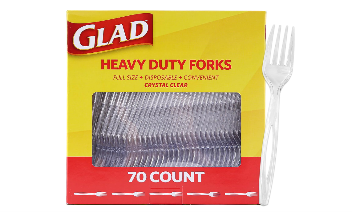 Glad Clear Heavy Duty Plastic Forks, Reduced-Plastic Open Handle, Break-Resistant Disposable or Top-Rack Reusable Cutlery for Parties, Camping &... 