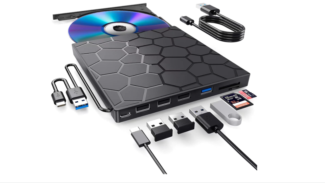 BPAKDU External CD/DVD Drive for Laptop, DVD Player for Laptop, 8 in 1 USB 3.0 Ultra-Slim Portable, CD Burner External Disk Drive Optical Compatible with... 
