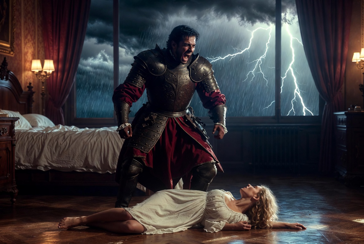 Othello confronting Desdemona during the height of jealous rage in Act 4