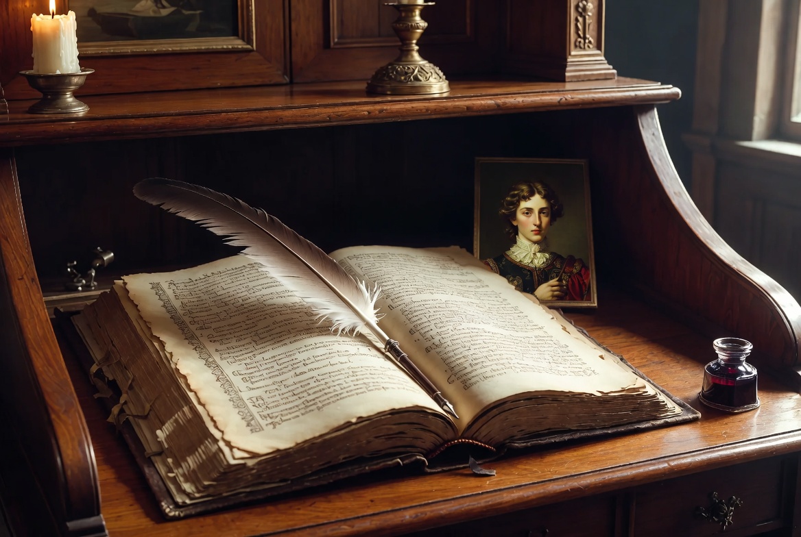 Shakespeare Sonnet 47 historical context with Elizabethan poetry book and portrait
