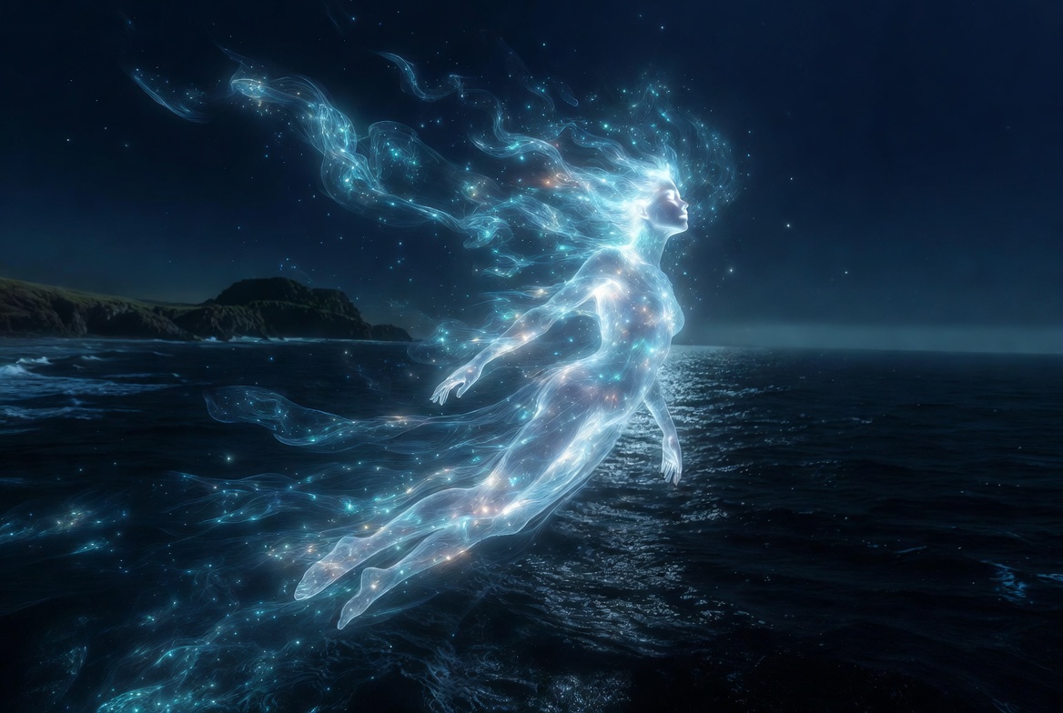 Ethereal Ariel inspired spirit character from The Tempest movie adaptation