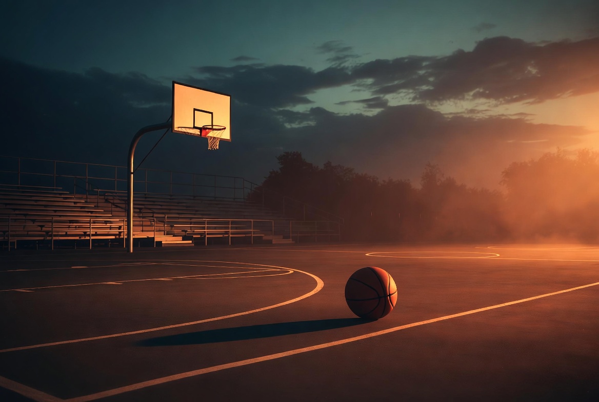 Symbolic empty basketball court reflecting themes from Othello movie O