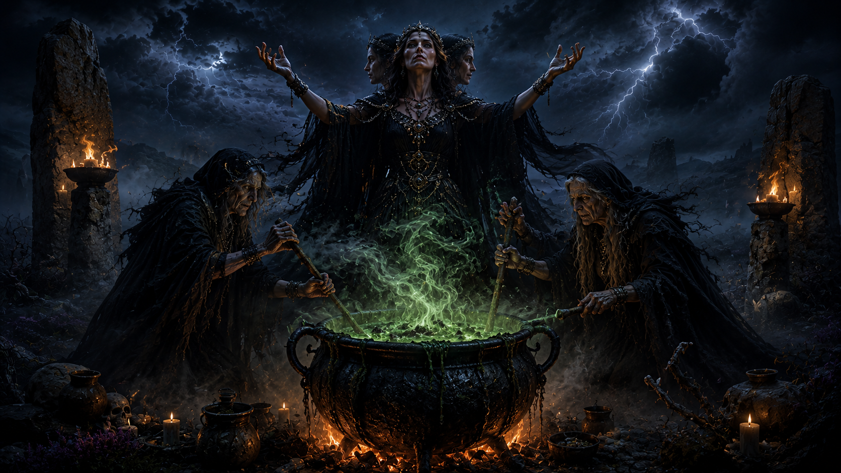 Hecate and witches cauldron scene Act 4 Macbeth supernatural ritual