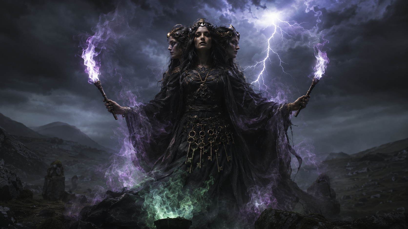 Macbeth drawing of Hecate goddess of witchcraft in Shakespeare's Macbeth