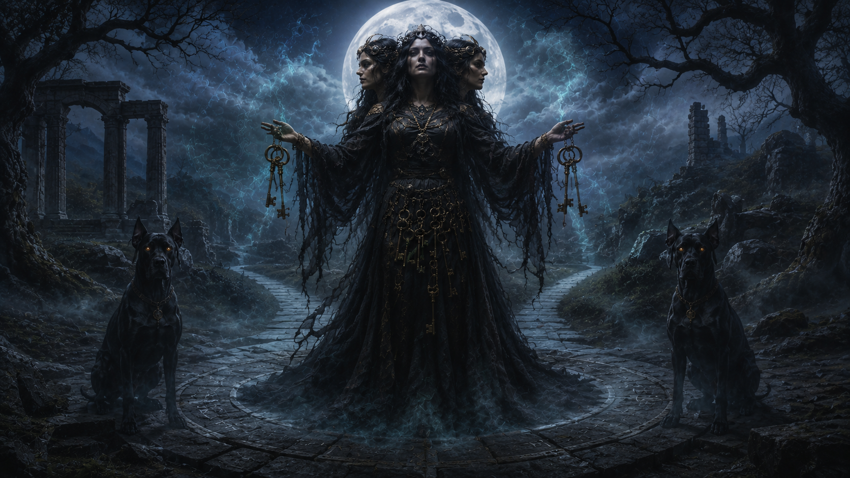 Macbeth drawing symbolizing Hecate and supernatural crossroads imagery