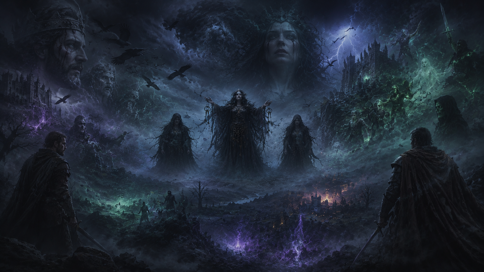 Macbeth drawing depicting the supernatural world of witches and prophecy