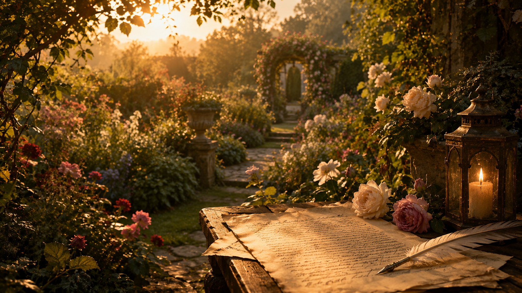 Summer garden representing Shakespeare Sonnet 18 eternal beauty