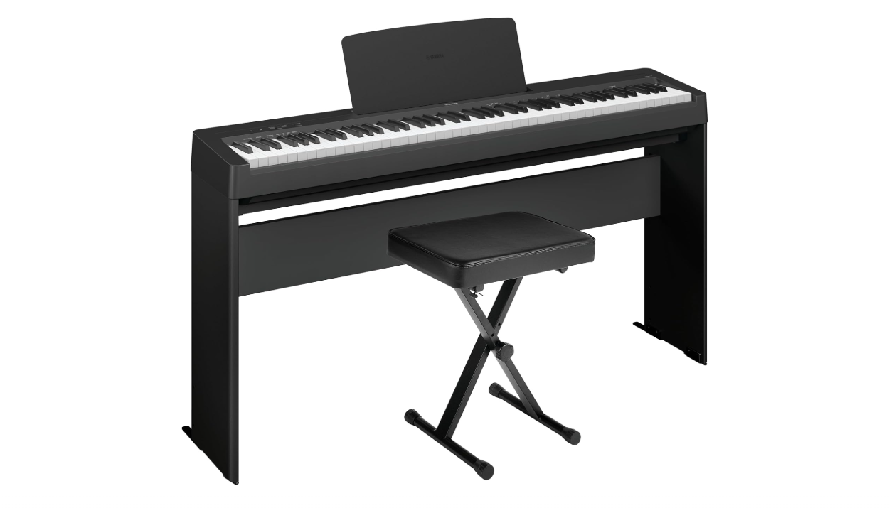 Yamaha P-143 Digital Piano Bundle, Includes 88-Key Weighted Musical Keyboard, Stand, Bench, Music Rest, and Sustain Foot Switch (P143LXB)