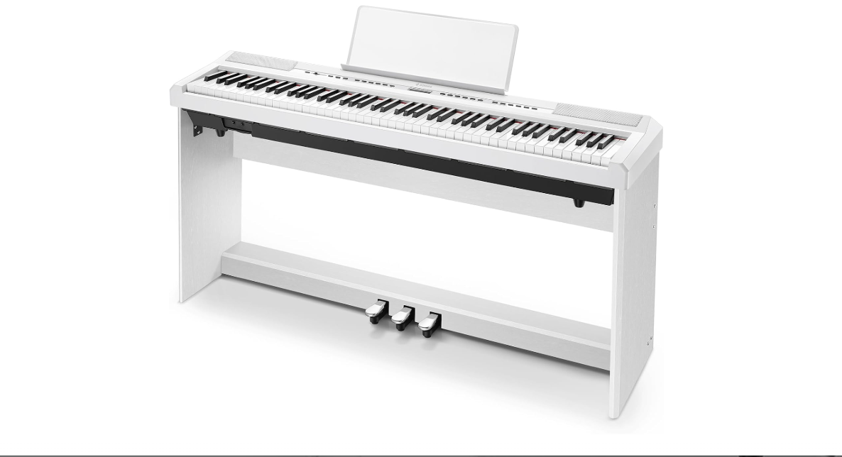Donner DEP-20 Beginner Digital Piano 88 Key Full Size Weighted Keyboard, Portable Electric Piano with Furniture Stand, 3-Pedal Unit, White
