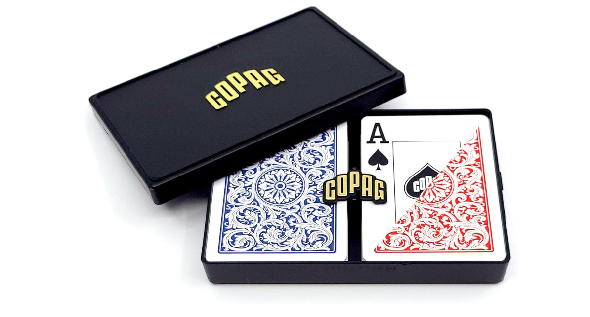 Copag 1546 Design 100% Plastic Playing Cards, Poker Size (Standard) Red/Blue (Jumbo Index, 1 Set)