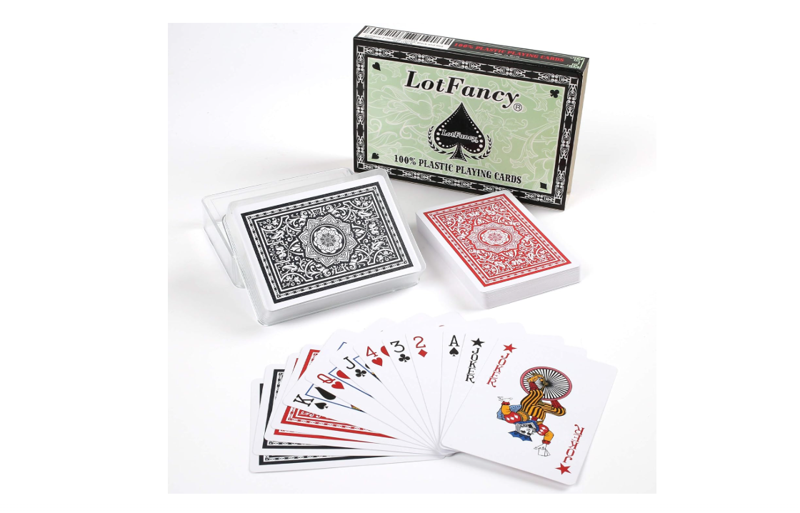 LotFancy Waterproof Playing Cards, 100% Plastic, 2 Decks of Cards with Cases, for Pool Beach Water Card Games, Magic Trick Props, Poker Size Standard Index,...