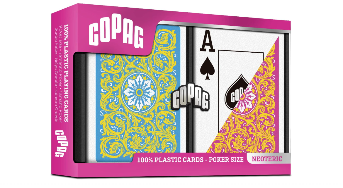 Copag 1546 Neoteric Design 100% Plastic Playing Cards, Poker Size (Standard) Yellow/Pink/Blue Double Deck Set (Regular Index)
