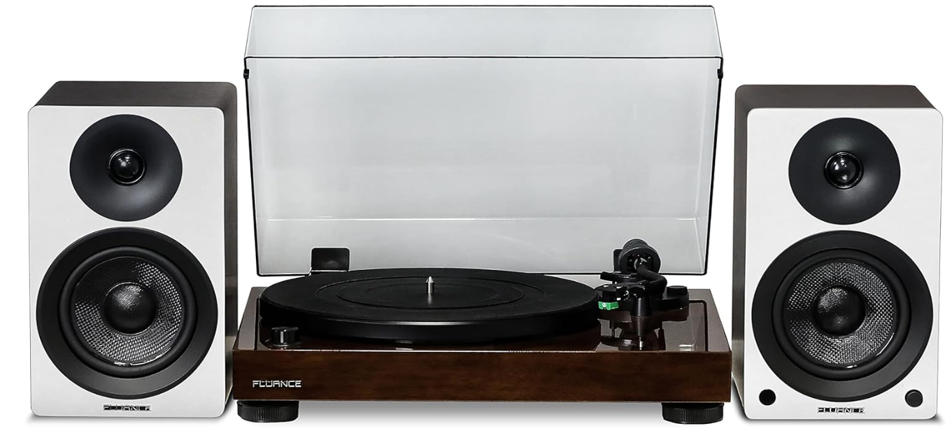 Fluance RT81 Elite High Fidelity Vinyl Turntable (Walnut) with Ai41 Powered 5" Stereo Bookshelf Speakers (White Walnut), Diamond Stylus, Belt Drive,... 