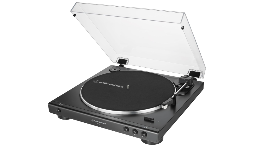 Audio-Technica AT-LP60X-BK Fully Automatic Belt-Drive Stereo Turntable, Black, Hi-Fi, 2 Speed, Dust Cover, Anti-Resonance, Die-Cast Aluminum Platter 