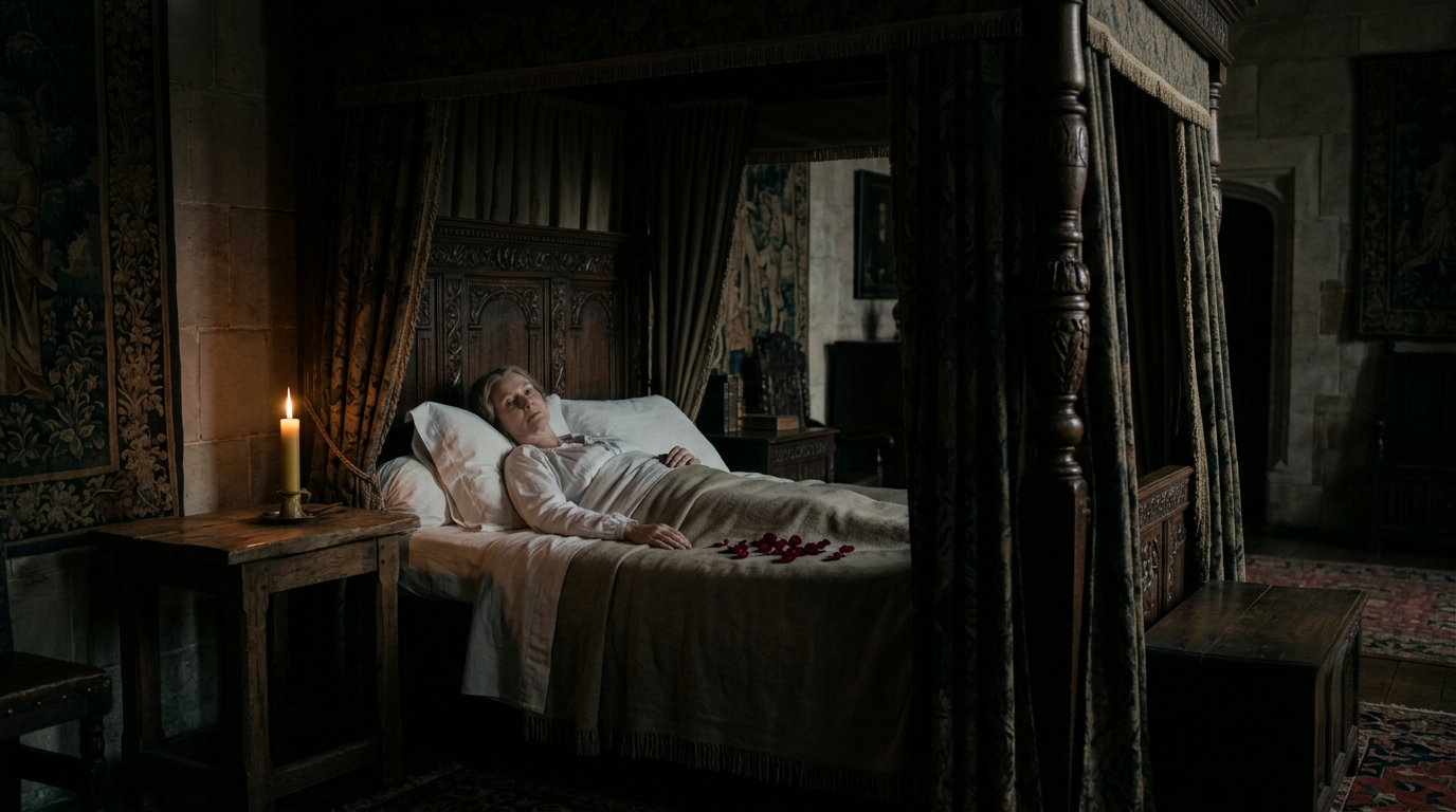 A symbolic and peaceful representation of Lady Montague’s death from grief and heartbreak in Romeo and Juliet.