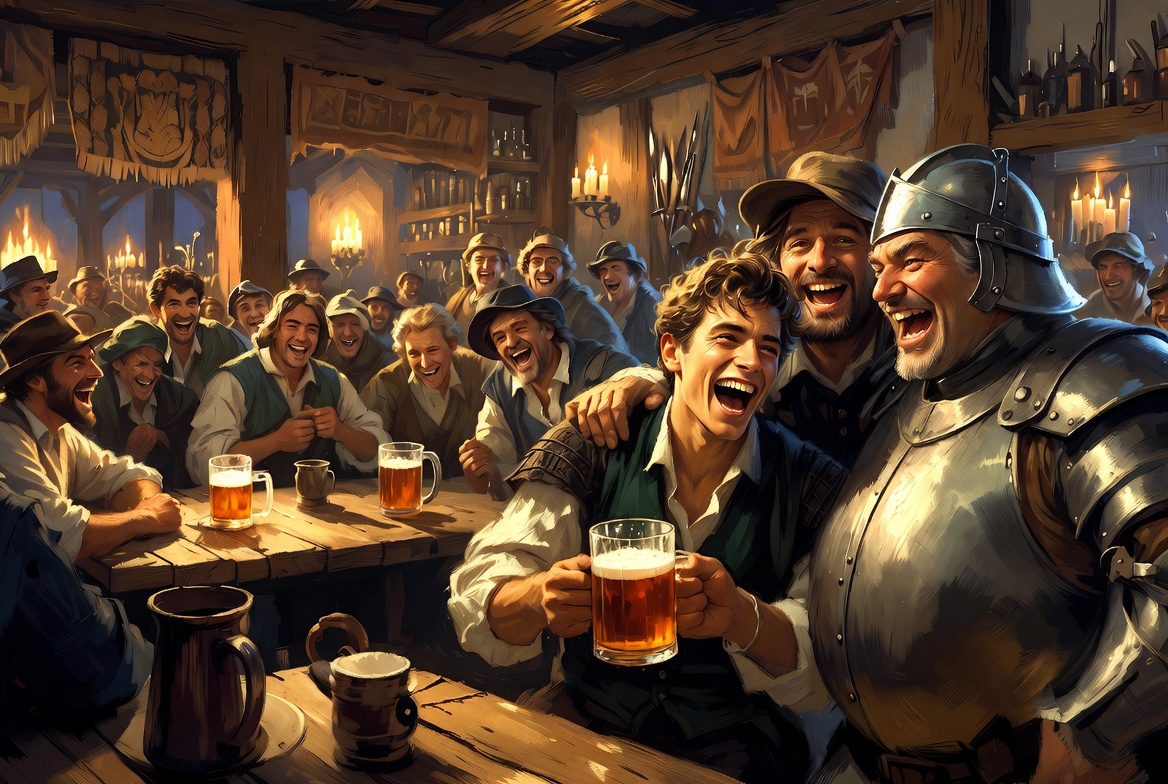 Prince Hal carousing with Falstaff and friends in the Boar's Head Tavern
