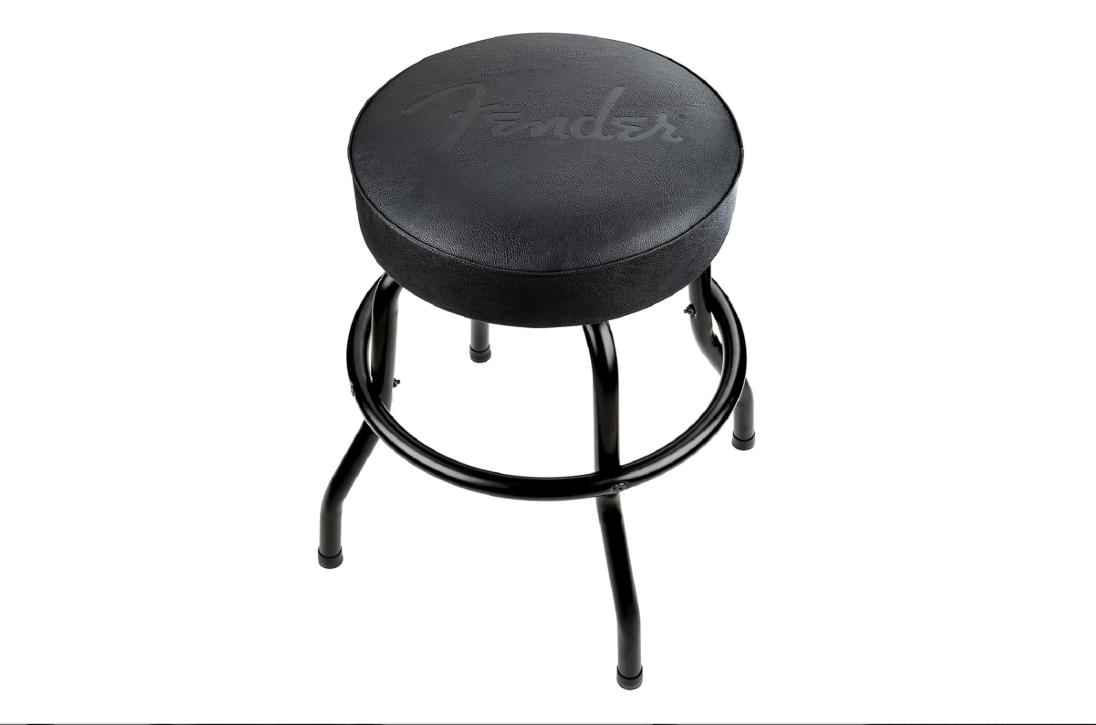 Fender Embossed Black Logo Swivel Barstool, Great Gifts for Dad, with 1 Year Limited Warranty, Simple Assembly, Black/Black, 24"