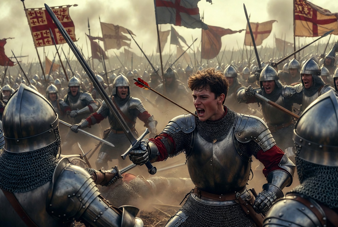 Young Prince Hal wounded by arrow at the Battle of Shrewsbury 1403