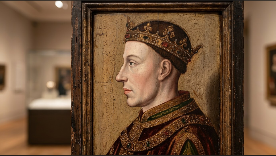 Official portrait analysis of King Henry V, painted in profile in the National Portrait Gallery style.