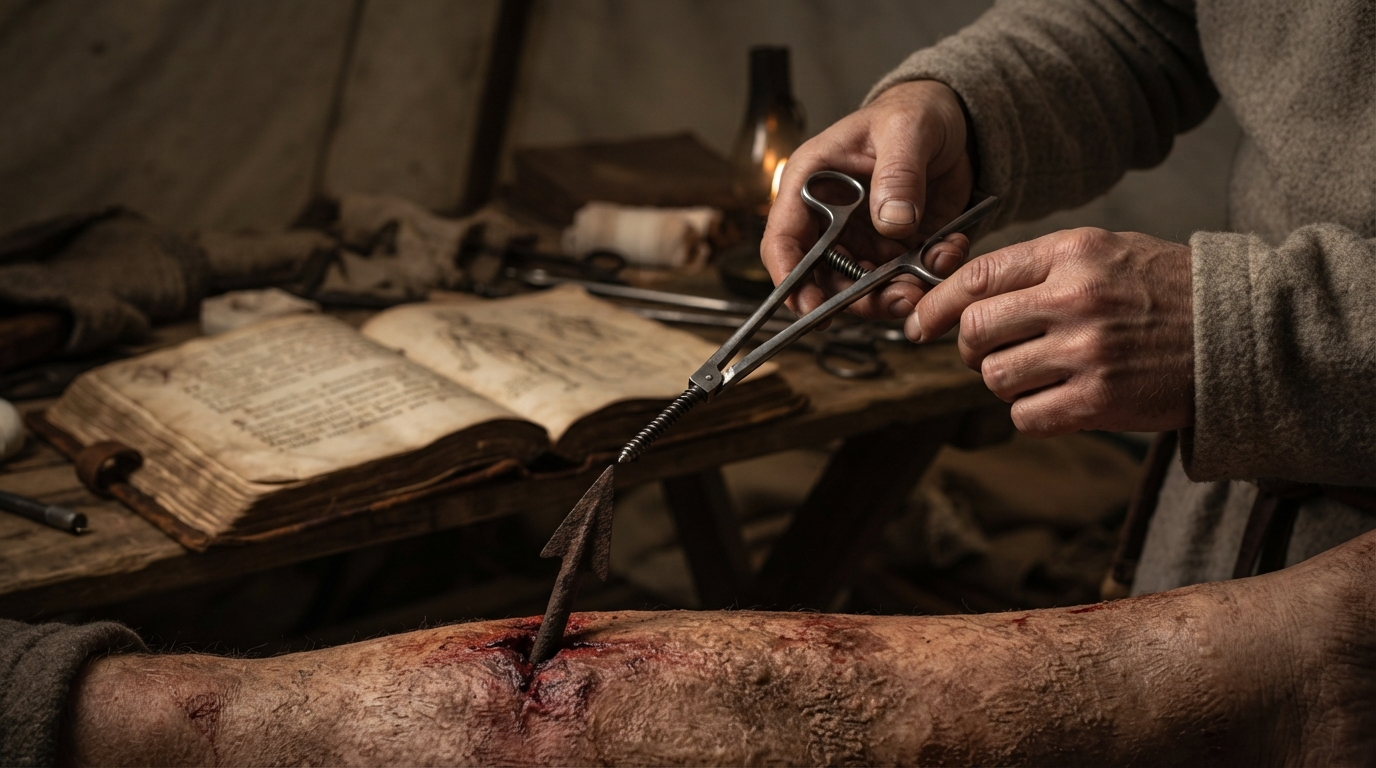 A replica of John Bradmore’s specialized medieval surgical instrument used to extract the arrowhead from Prince Henry’s face.