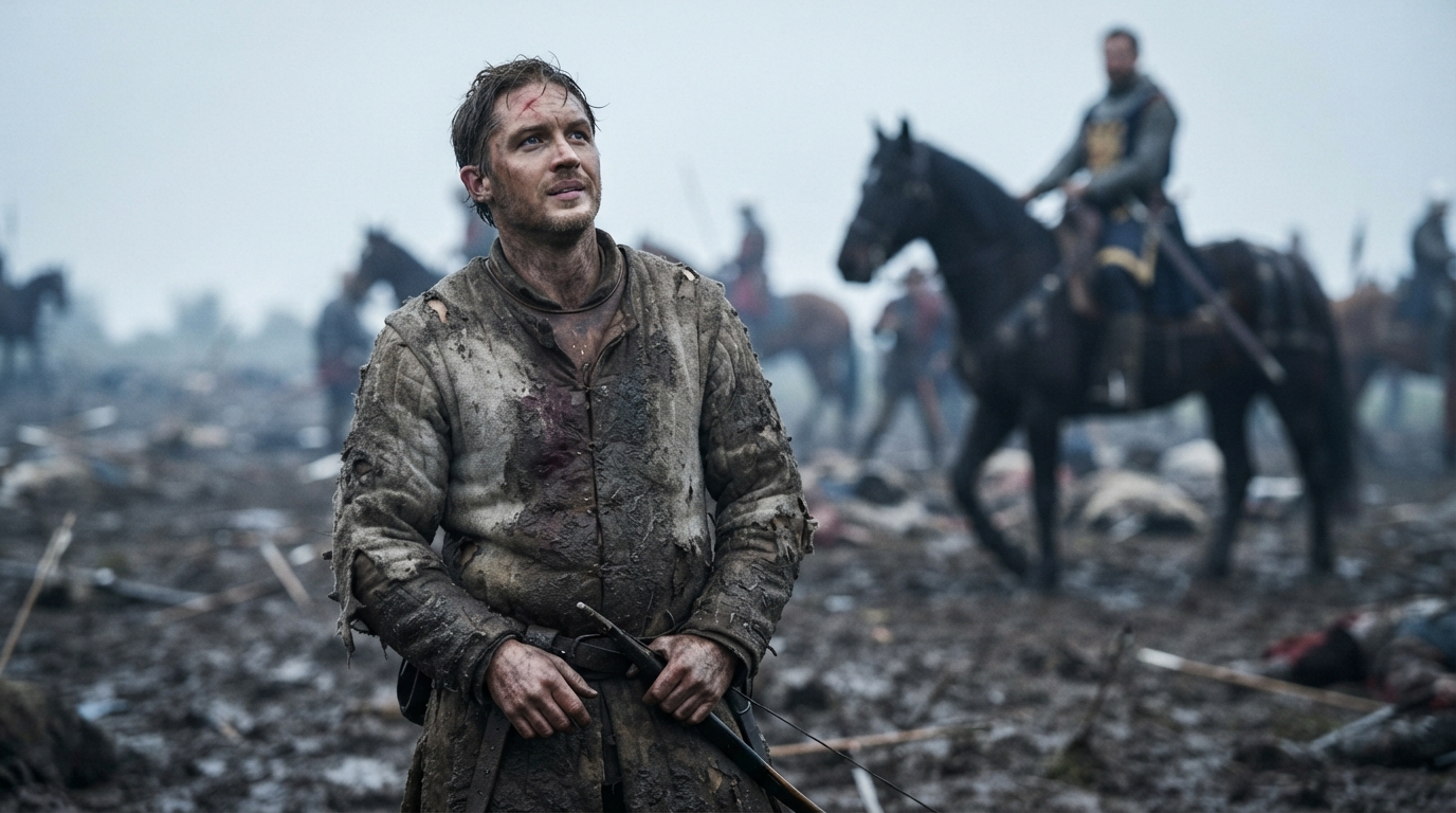 A battle-weary English archer at Agincourt, inspired by King Henry V's St. Crispin's Day speech.