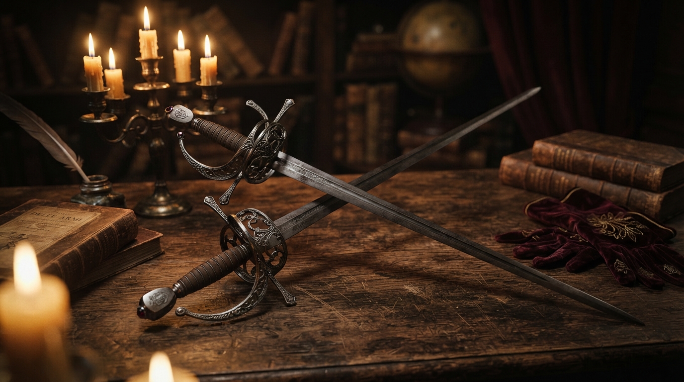 Renaissance fencing rapiers symbolizing the final duel and literary analysis in Hamlet Act 5 Scene 2