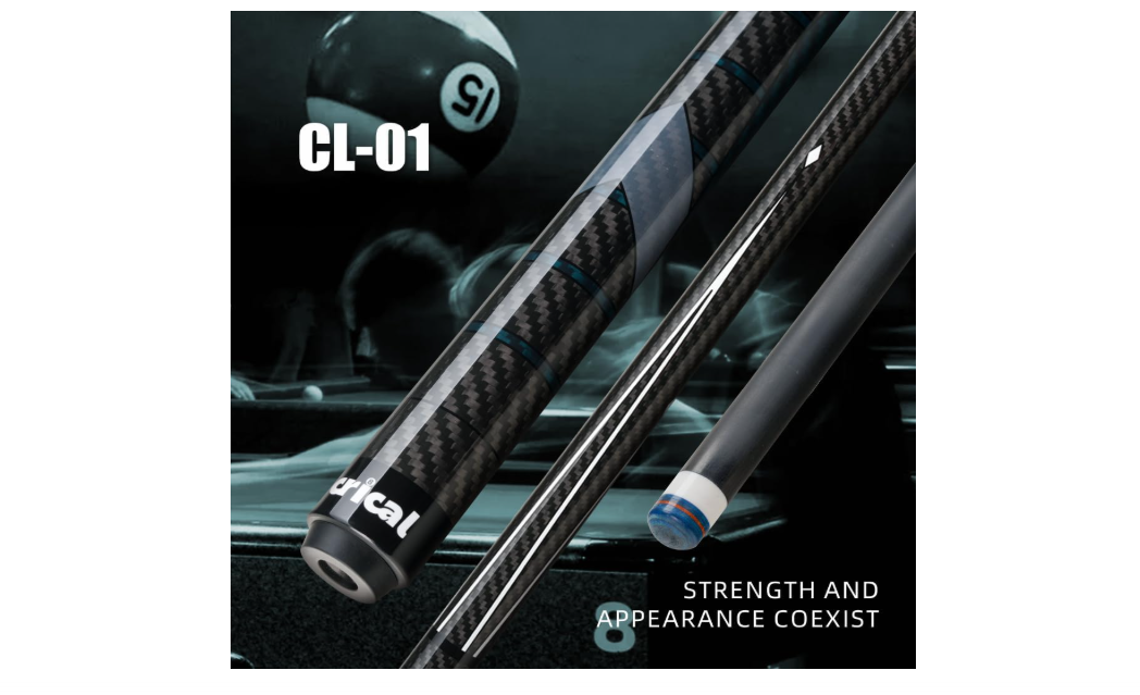 CRICAL Carbon Fiber Pool Cue Stick 58in Low Deflection Billiard Cue | Pool Stick with 3/8x8 Pin Joint and 12.5mm Tip for Billiards