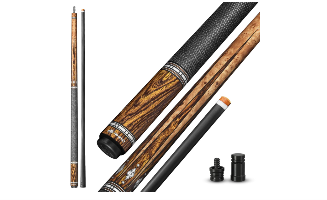 RHINO Eclipse II Carbon Fiber Low Deflection Pool Cue | Low Deflection Carbon Shaft, 11.8mm/12.5mm Nishiki Japan Tip, 3/8-8 Joint, Professional Pool Stick,...