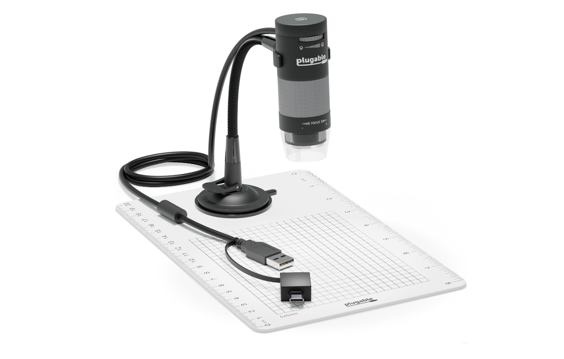 Plugable USB Digital Microscope 250x, 2MP Micro Camera with Flexible Arm Stand - Handheld USB & USB-C Microscope, Windows, Mac, ChromeOS, Linux, Android... 
