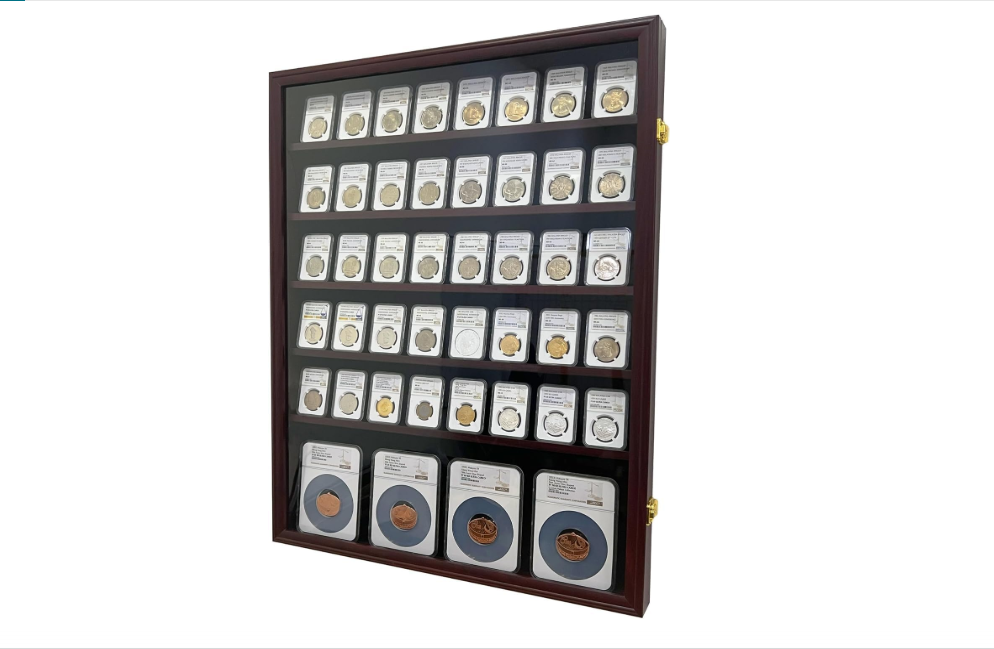 PCCB MINGT Wooden Coin Slab Display Case (5+1 Rows, Walnut) | Wall Mounted Lockable Cabinet Frame for PCGS NGC Graded Coins, Medals, Badges & Sport... 