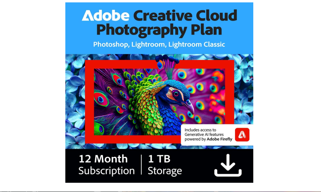 Adobe Creative Cloud Photography Plan 1TB (Photoshop + Lightroom) | 12-month Subscription with auto-renewal