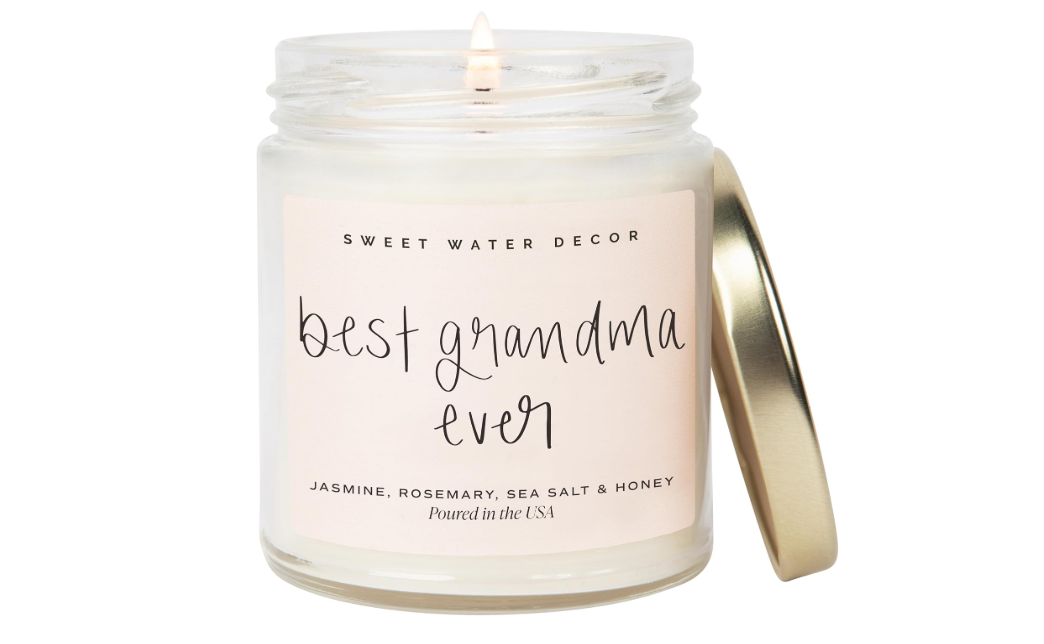 Sweet Water Decor Best Grandma Ever Candle - Jasmine, Rosemary, Sea Salt, & Honey Scented Candle - 9 oz Soy Candle in Clear Jar with 40+ Hours Burn Time... 
