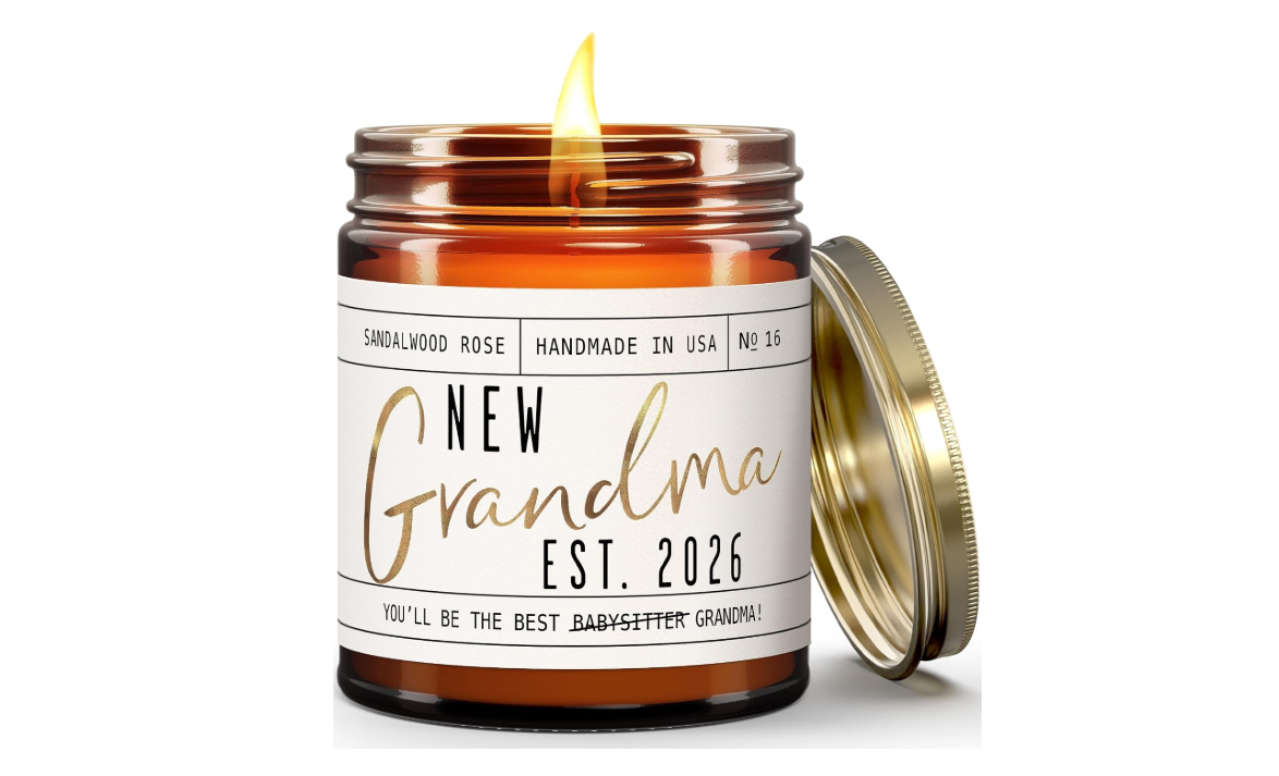 New Grandma Gifts First Time - 'New Grandma 2026' Candle, w/Sandalwood Rose I First Time I Promoted to Grandmother Announcement I to Be I New... 