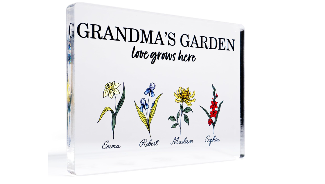 Personalized Grandma's Garden Acrylic Sign with Birth Flower and Kid's Names, 2 Optional Sizes, Custom Grandma Gifts Idea, Mothers Day Gifts for... 
