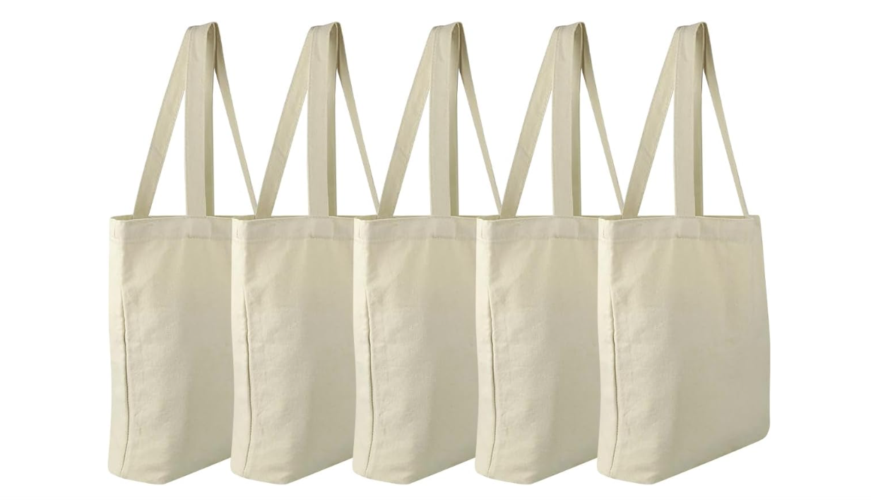 Faylapa 6 Pack Canvas Tote Bags, Heavy Duty Reusable Grocery Shopping Bag 13.78"x 15.75" Blank Cotton Bags for Decorating Christmas Crafts DIY,...