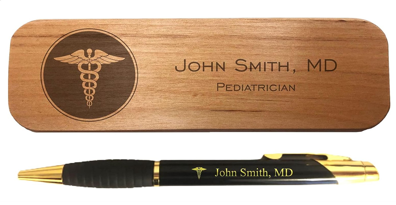 Personalized Medical Field Engraved Coated Brass Pen with Case Caduceus | PrecisionNC Engraving, Custom Ballpoint Pens, Refillable Ink, Personalized Gifts,...