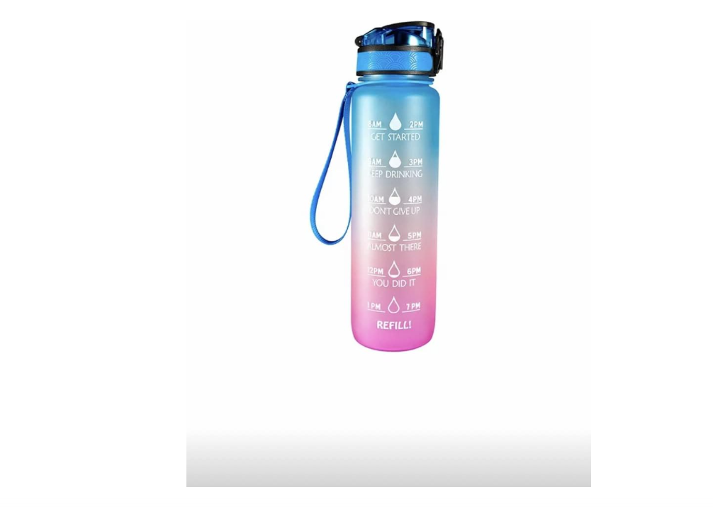 Bottle Bottle 32oz/1L Motivational Sports Tritan Water Bottles with Time Marking and Strainer (Blue and Pink)