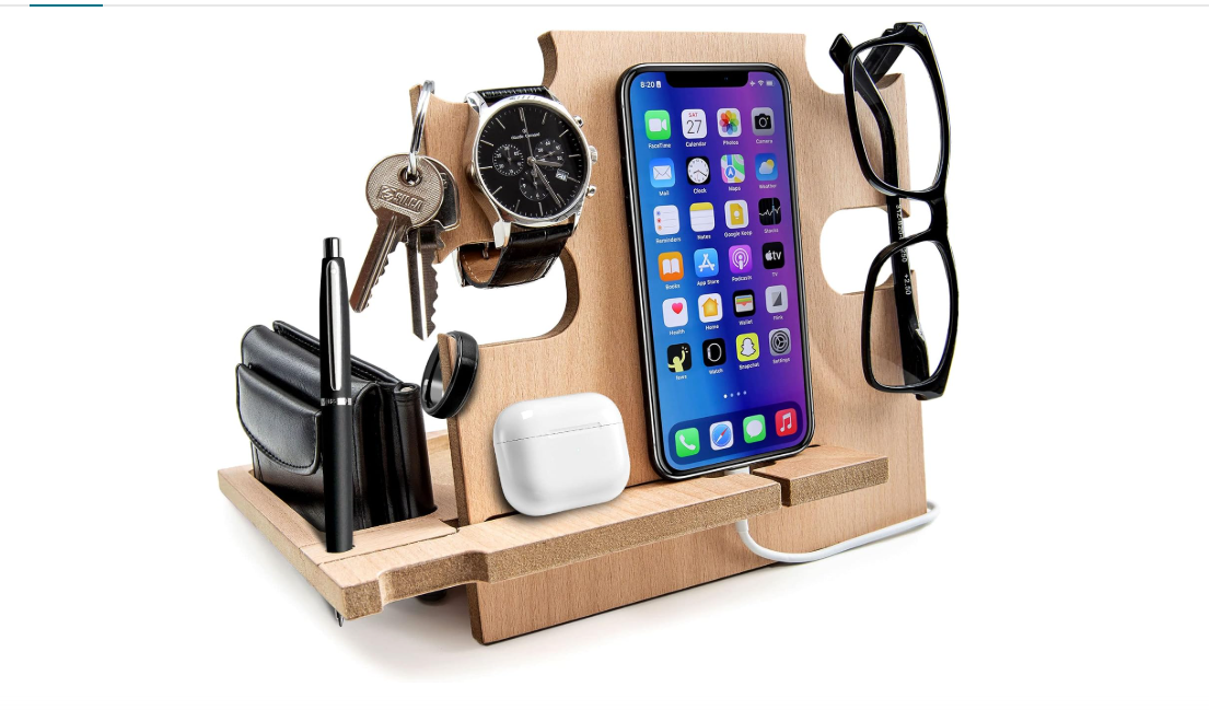 Greta Oto Wood Phone Docking Station for Men, Mens Charging Station and Organizer, Nightstand Organizer Charging Station, Men's Gifts for Birthday,...