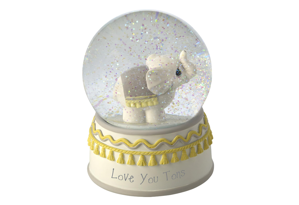 Precious Moments 179303 Love You Tons Resin/Glass Elephant Musical Snow Globe, Gray Chevron 