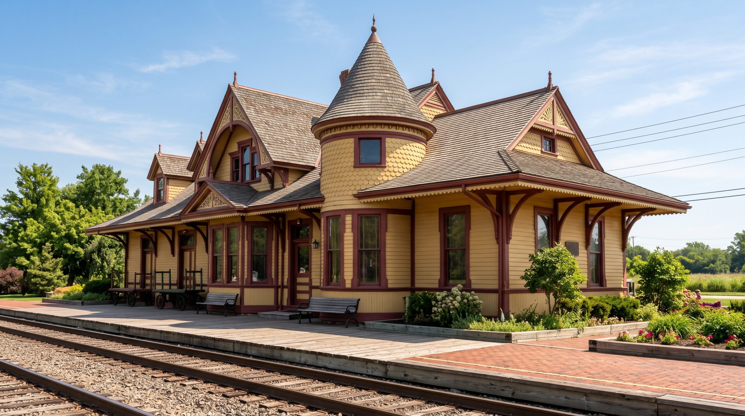 Beautiful Queen Anne Victorian architecture of the Hamlet Passenger Depot in North Carolina