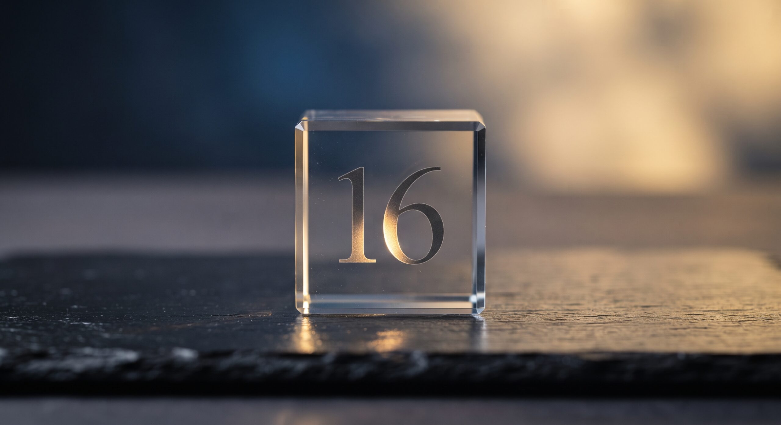 A minimalist artistic representation of the number 16 on a reflective surface, symbolizing the New Jersey legal age of consent.