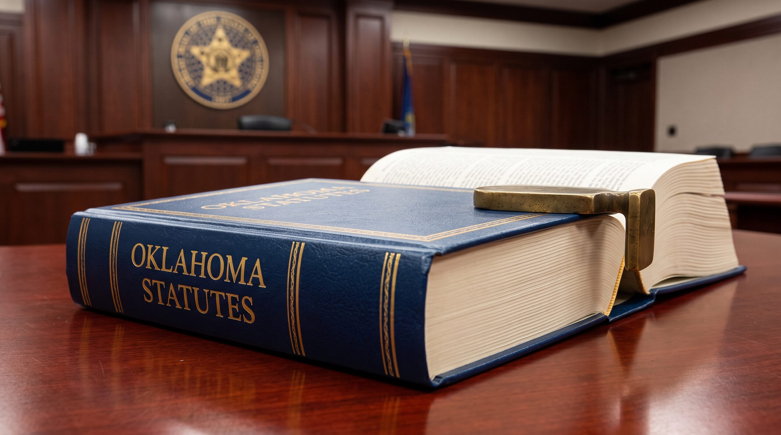 A close-up of the official Oklahoma Statutes legal reference book.