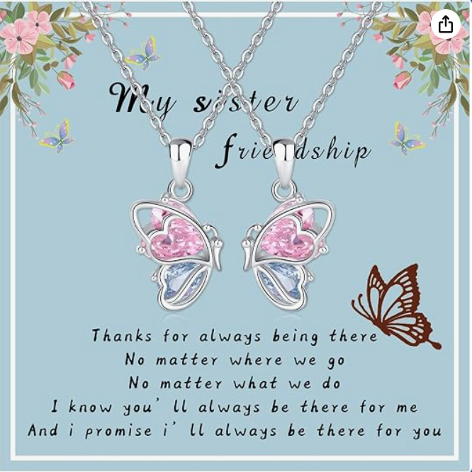 925 Sterling Silver Butterfly Matching Necklaces Set